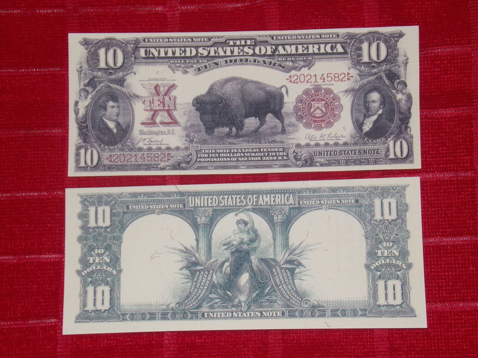 Nice Looking Crisp Unc. 1901 $10 "bison" Red Seal Copy