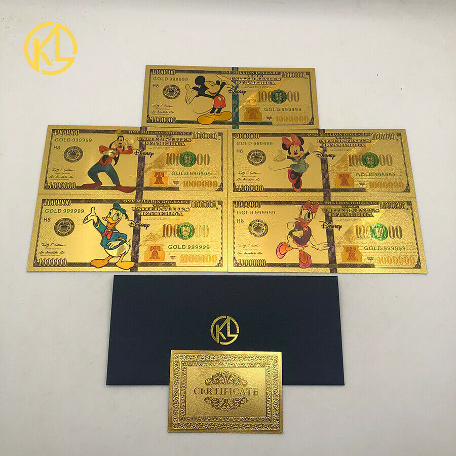 5type Disney America 1 Million Dollar Daisy Duck Minnie Mint Magic Gold Banknote