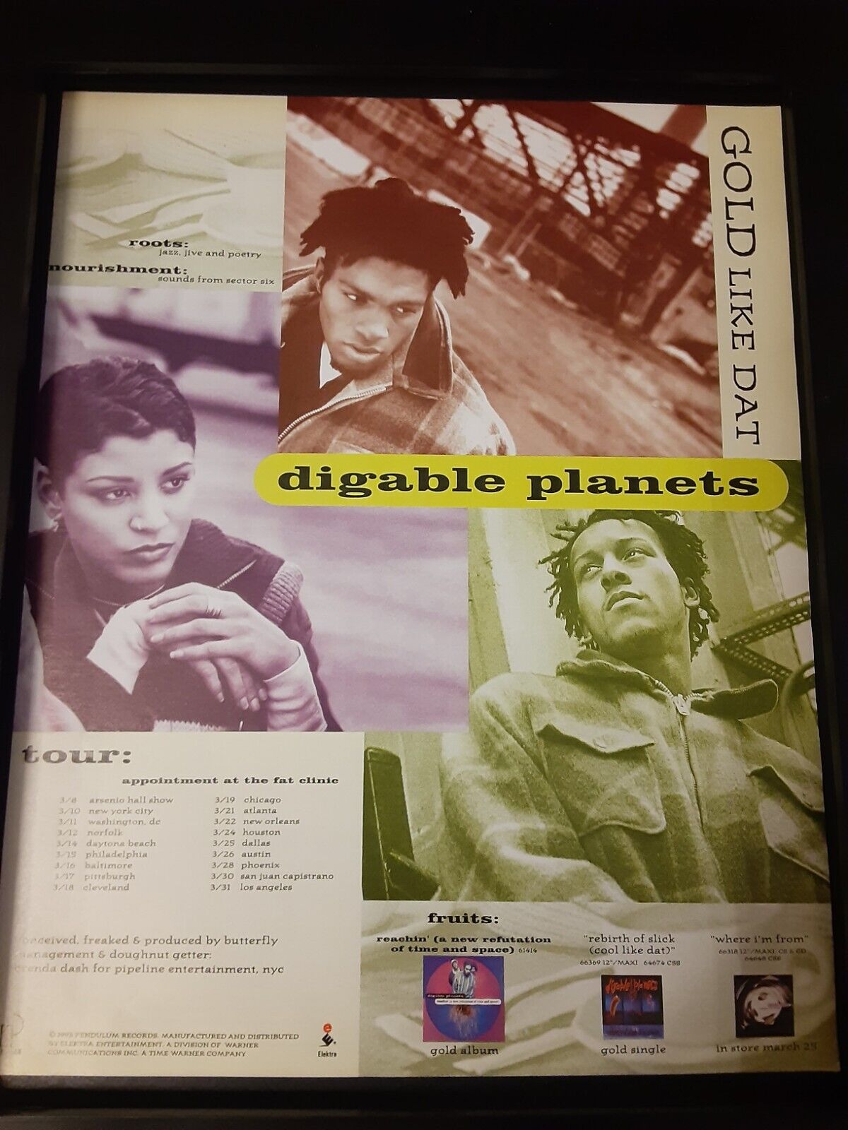 Digable Planets Reachin' Rare Original Tour Promo Poster Ad Framed!