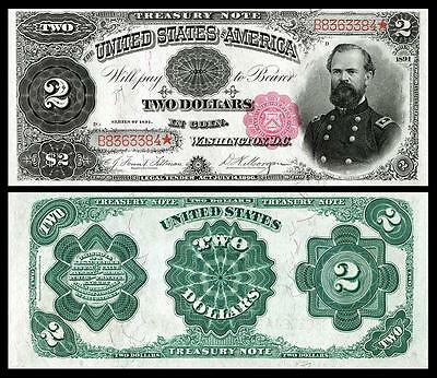 Nice Crisp Uncirculated U.s. 1891 $2.00 Treasury Note Copy!