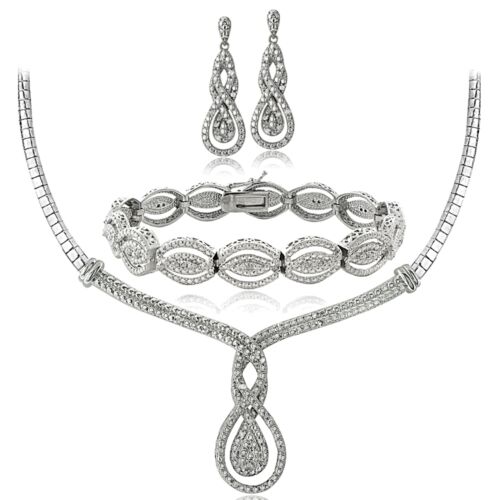 3/4 Ct Diamond Intertwining Infinity Necklace Bracelet Earrings Set In Brass