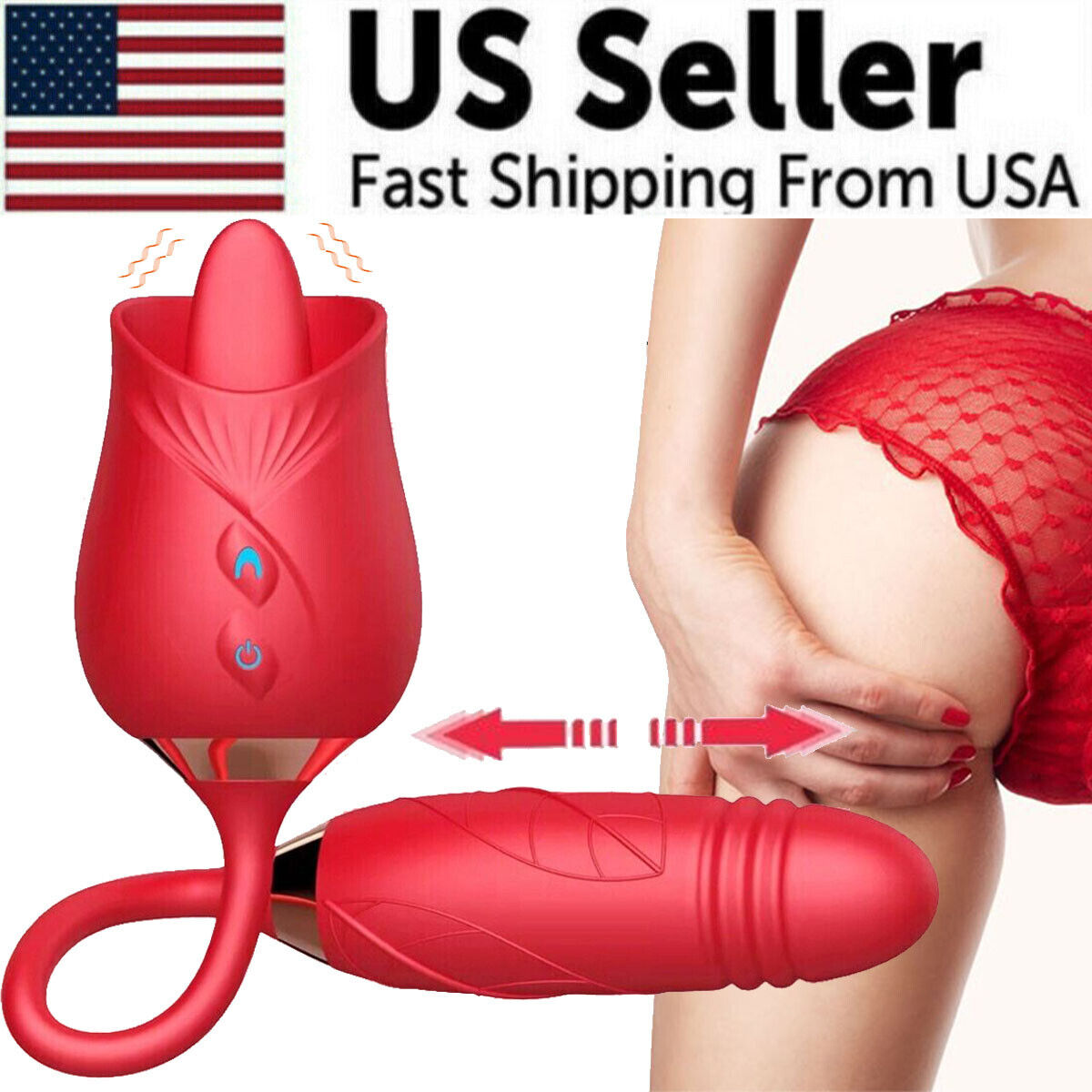 Rose Clit G-spot Vibrator Oral Sucking Thrusting Dildo Bullet Sex Toys For Women