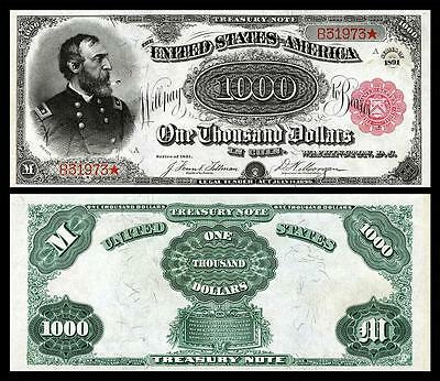 Nice Crisp Uncirculated U.s. 1891 $1,000 Treasury Note Copy!