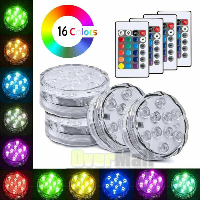 4 Piece Waterproof Underwater Led Lights With Remote For Swimming Pool, Hot Tube