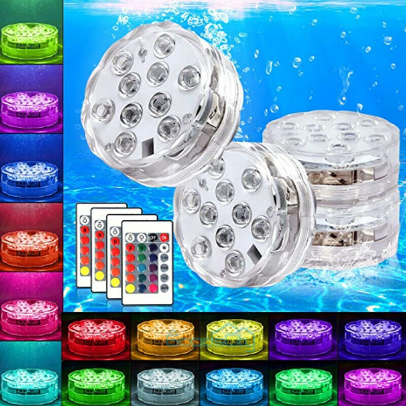 4x Waterproof Underwater Led Lights W/remote For Swimming Pool Fountain Hot Tube